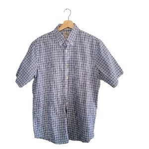 L.L. BEAN Wrinkle-resistance Blue Gingham Short-sleeve Button Down Shirt Size M